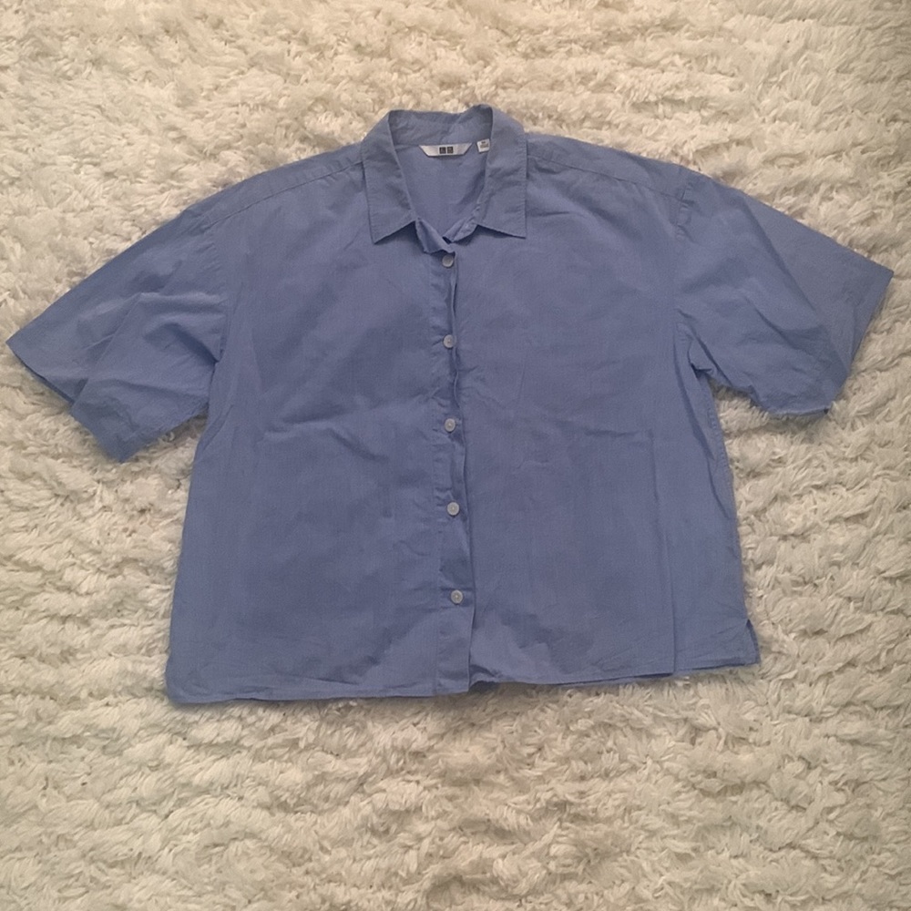 Uniqlo Chambray Oversized Cropped Blouse